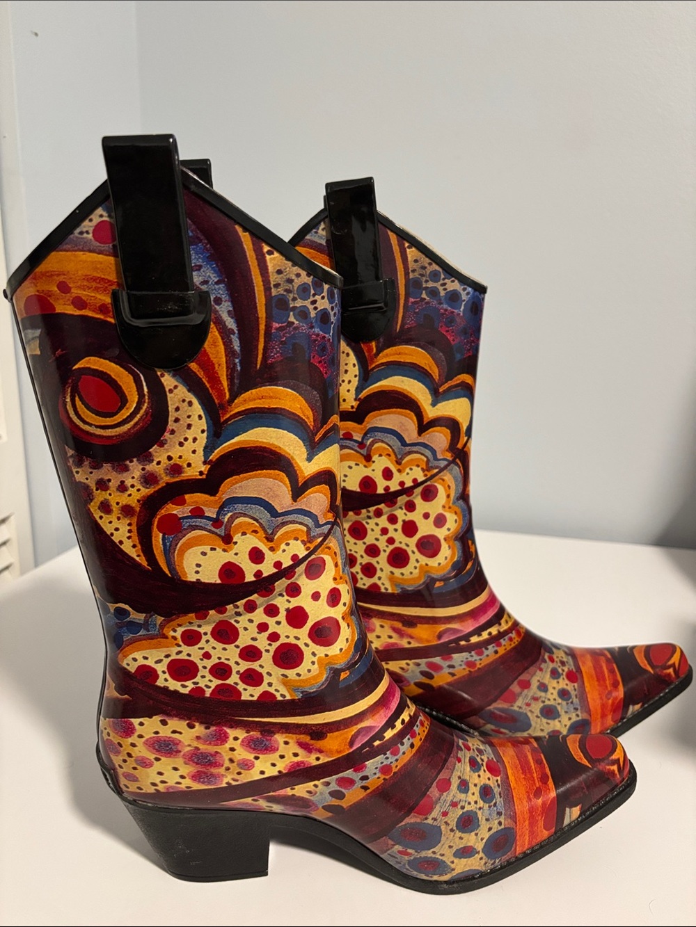 Corky’s Women’s Western Style Rain Boots Multicolor Artistic Print Size 7